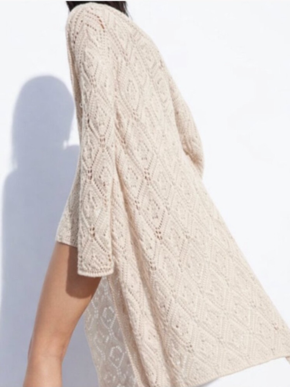 Zara Long Pointelle Cardigan in Cream, NWT